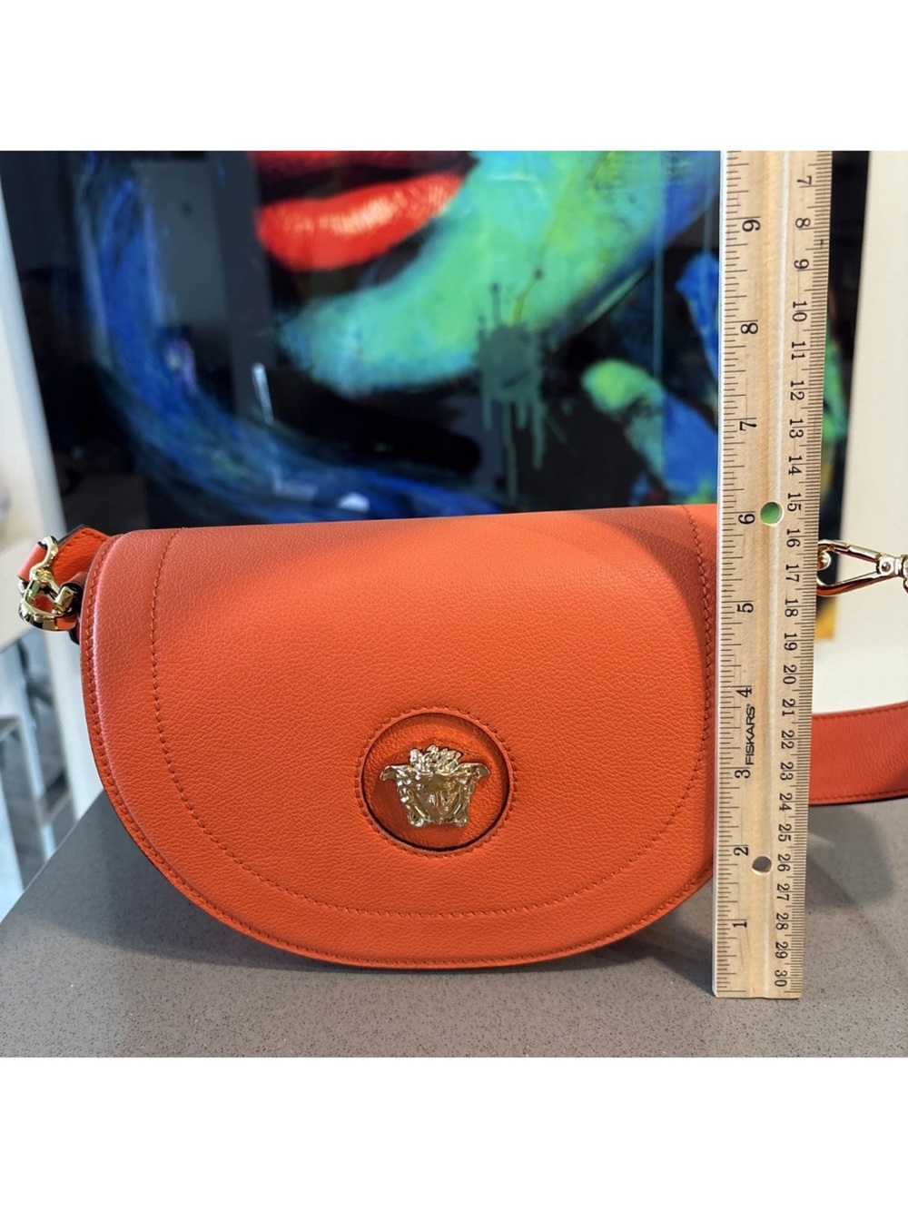Versace Orange Pebbled Leather Crossbody Bag with Medusa - Picture 5 of 13